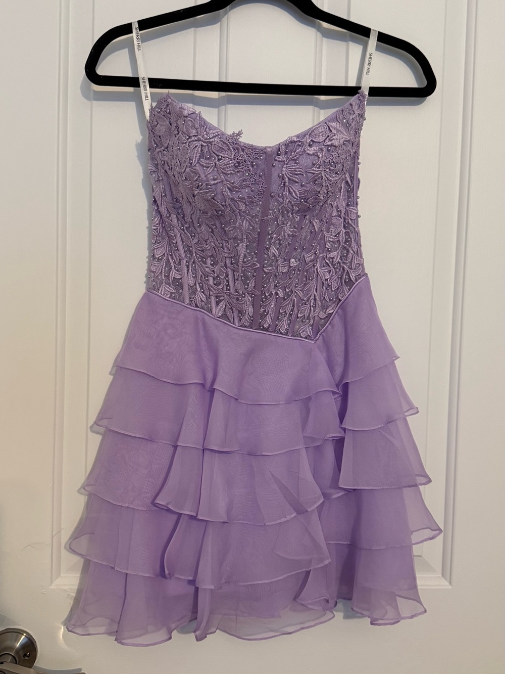 Sherry Hill size 0 Lilac beaded & Embellished top Tiered Chiffon Party Dress